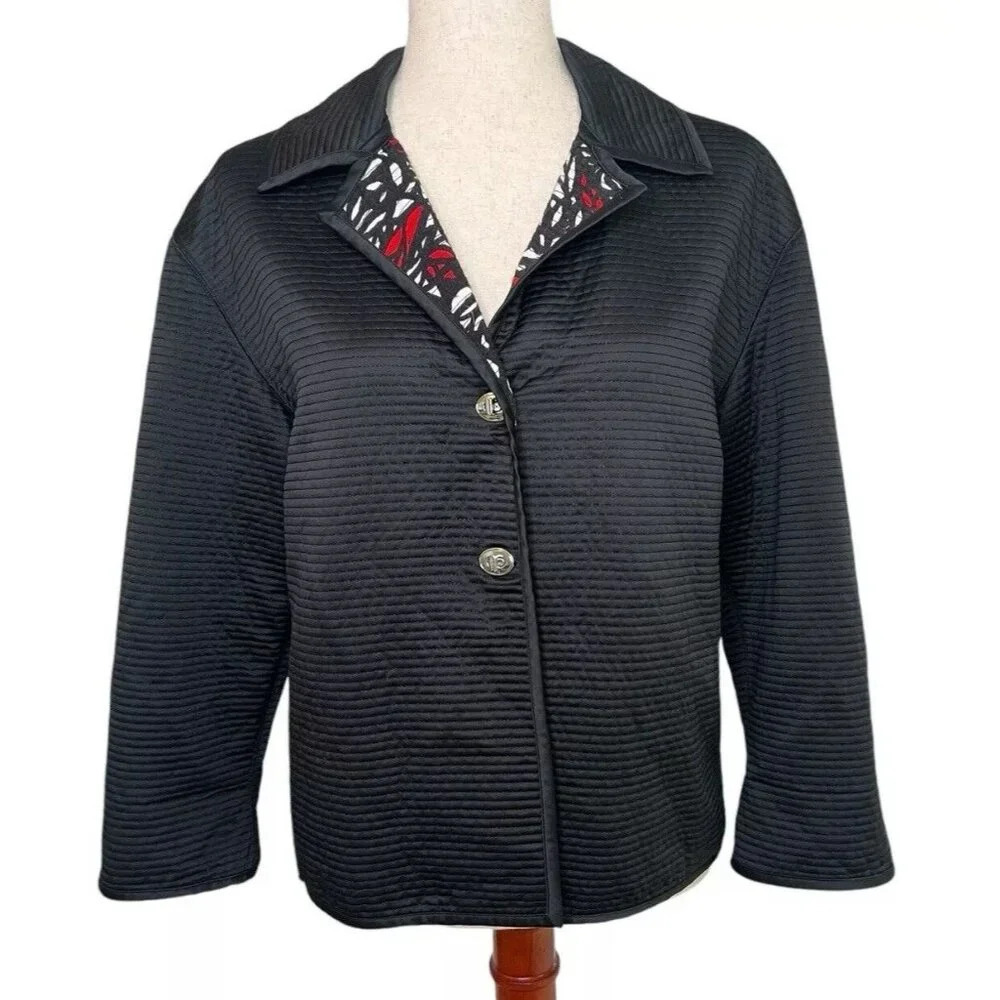 St John Sport Black Ribbed Blazer Jacket Size Small Contrast Cuff Classic